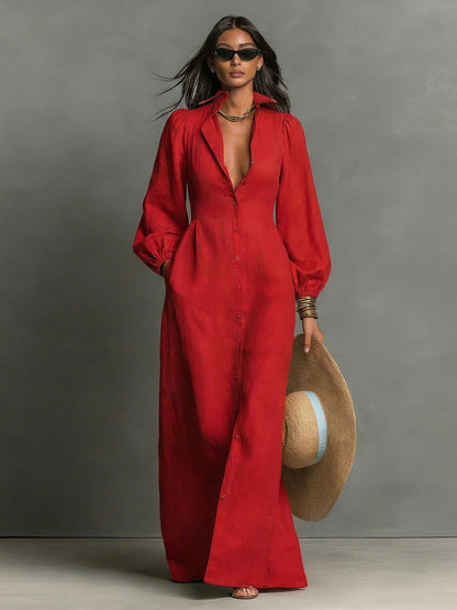 Women's Long Sleeve Single Breasted Maxi Dress – House of Velari