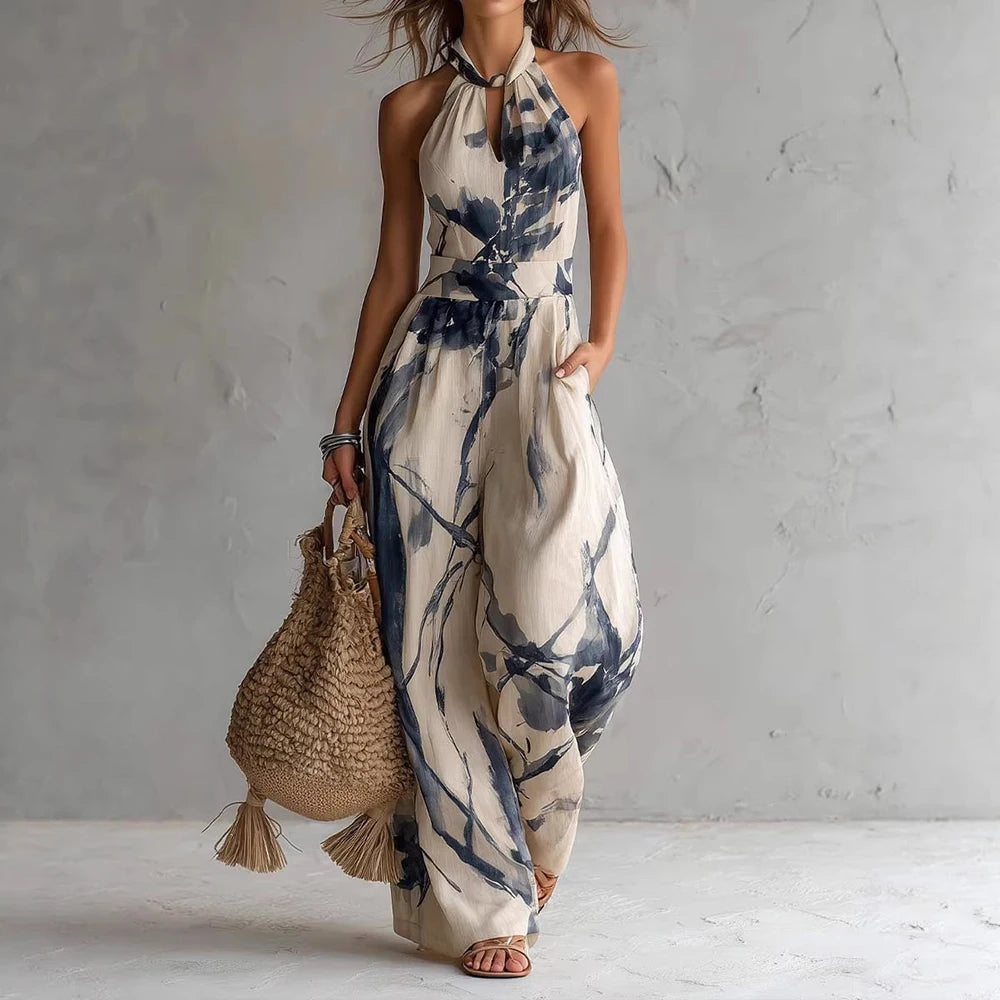 Women's Abstract Halter Neck Open Back Maxi Dress – House of Velari