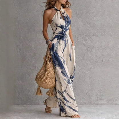 Women's Abstract Halter Neck Open Back Maxi Dress – House of Velari