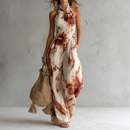 Women's Abstract Halter Neck Open Back Maxi Dress – House of Velari