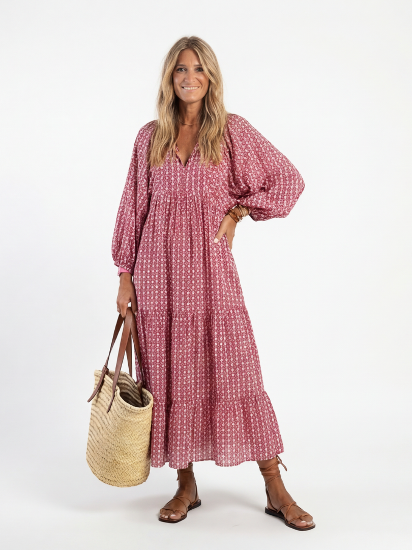 Women's Midi Dress Geometric Print Long Sleeve – House of Velari