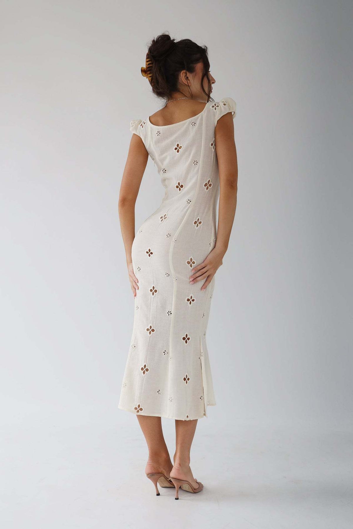 Women's White Eyelet Lace Mermaid Midi Dress – Cut-Out Bodice – House of Velari