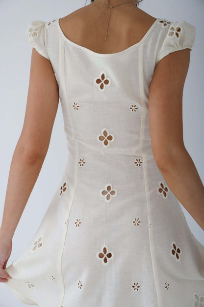Women's White Eyelet Lace Mermaid Midi Dress – Cut-Out Bodice – House of Velari