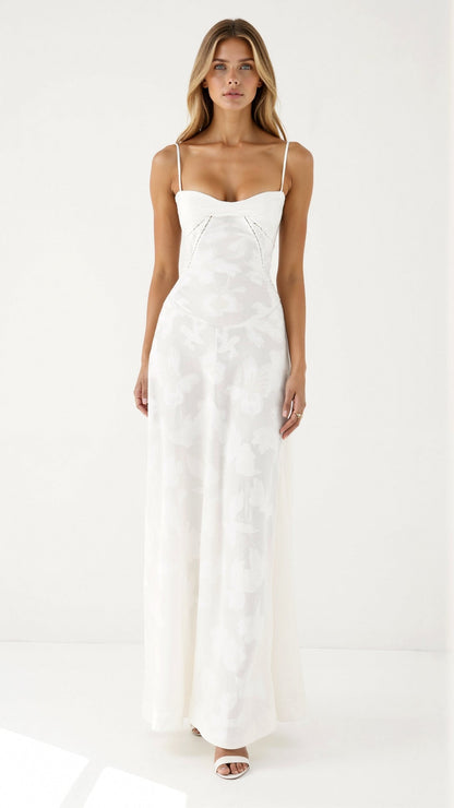 Floral Lace Corset Maxi Dress Spaghetti Strap A-Line – House of Velari