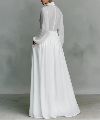 Women's Button-Front Maxi Dress Flowing White – House of Velari