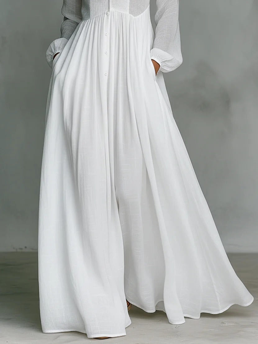 Women's Button-Front Maxi Dress Flowing White – House of Velari