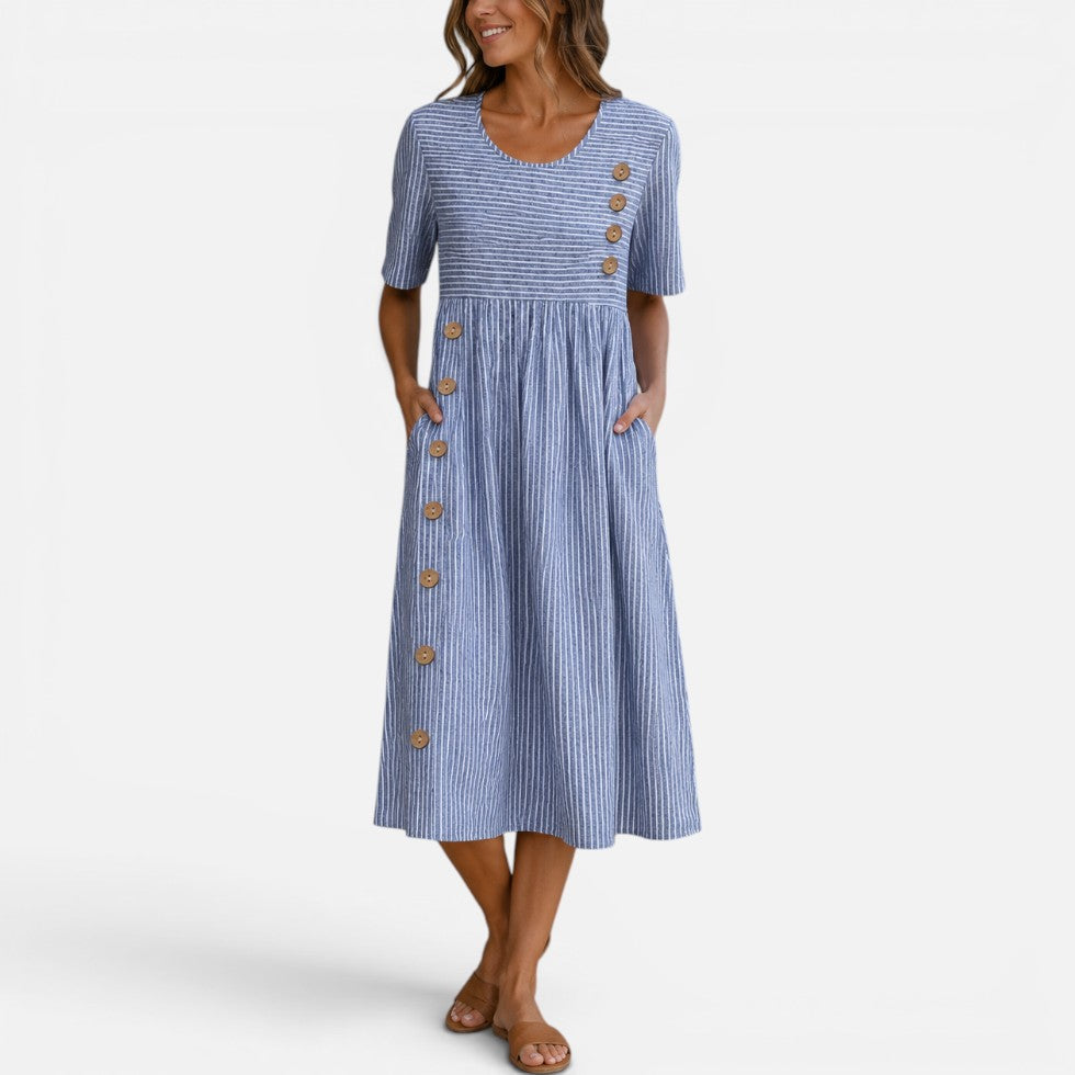 Striped Midi Dress with Button Detail – House of Velari