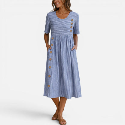Striped Midi Dress with Button Detail – House of Velari