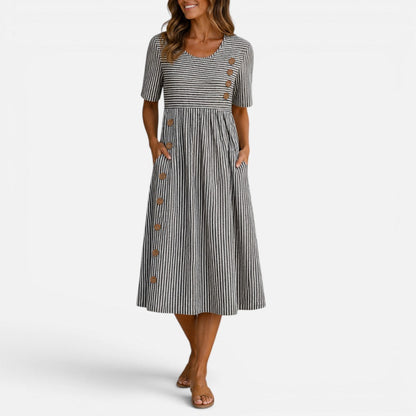 Striped Midi Dress with Button Detail – House of Velari