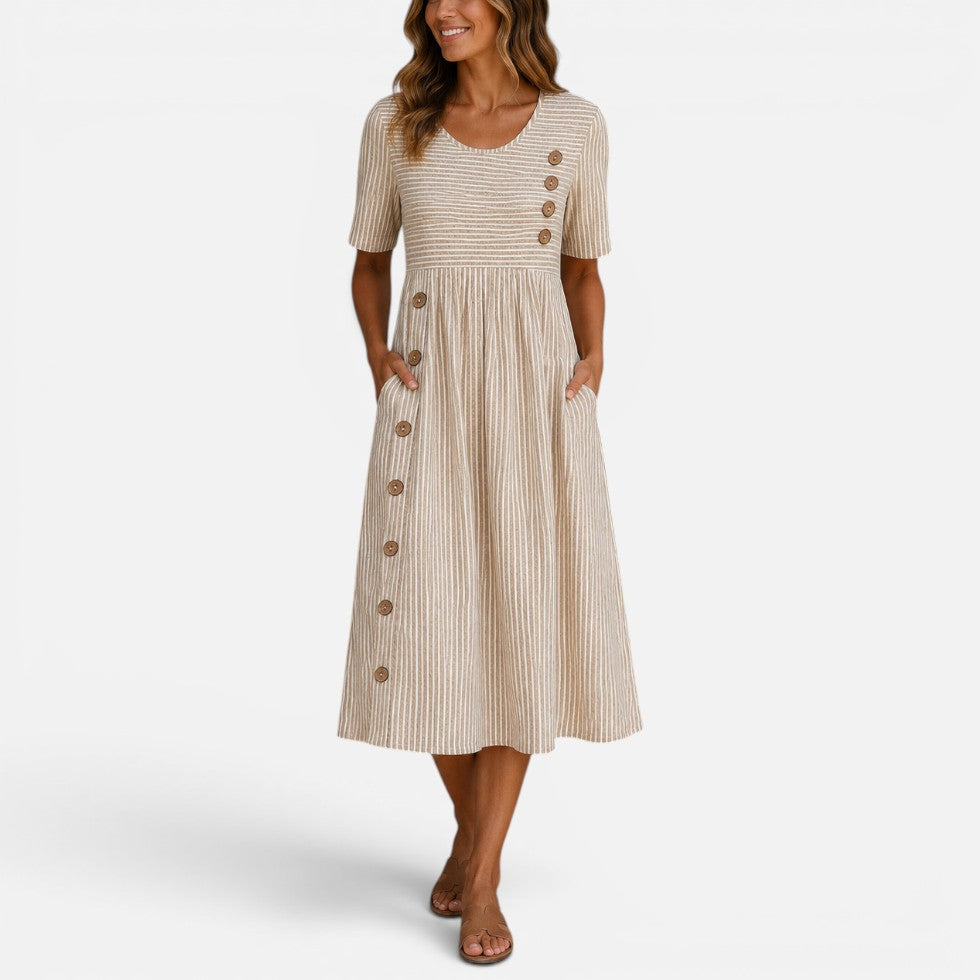 Striped Midi Dress with Button Detail – House of Velari