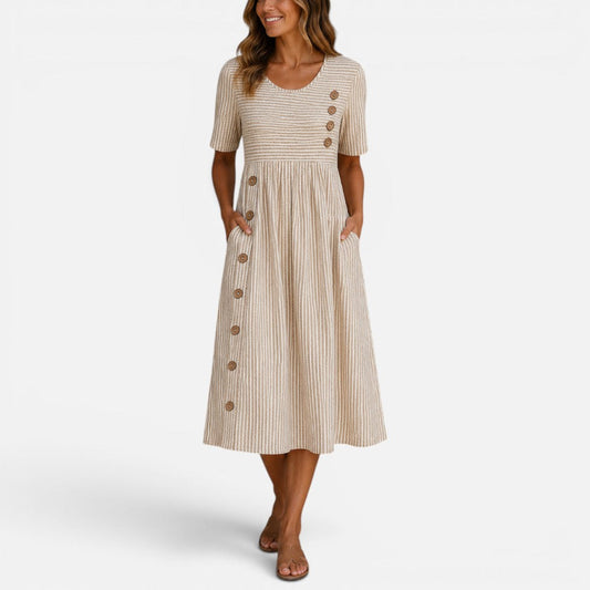 Striped Midi Dress with Button Detail – House of Velari