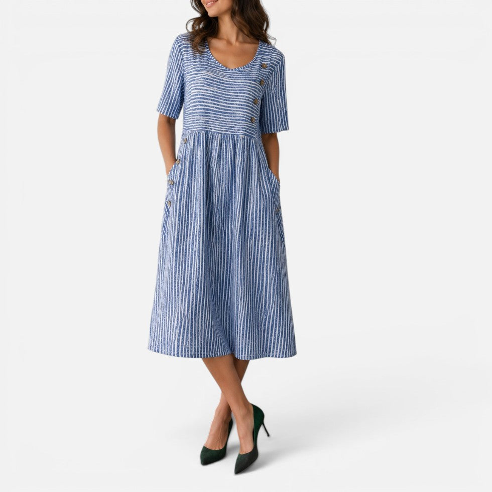 Striped Button Detail Midi Dress – House of Velari