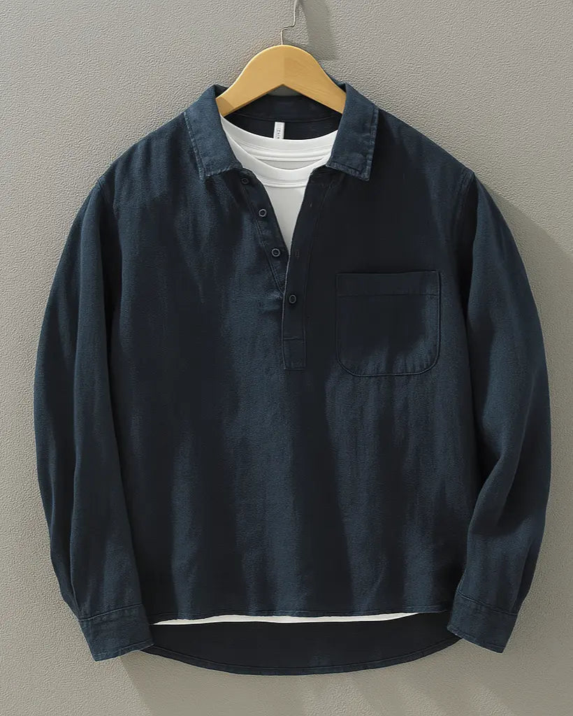 Men's Linen Shirt Half Button Popover Oversized Long Sleeve – House of Velari