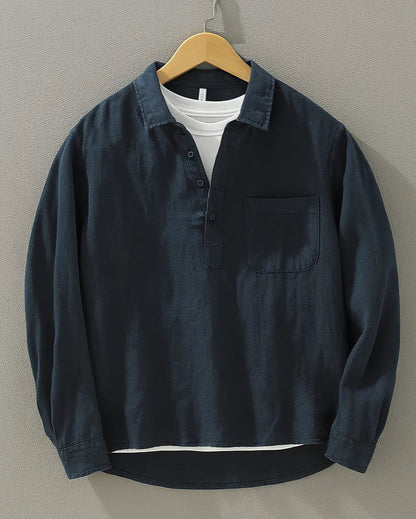 Men's Linen Shirt Half Button Popover Oversized Long Sleeve – House of Velari