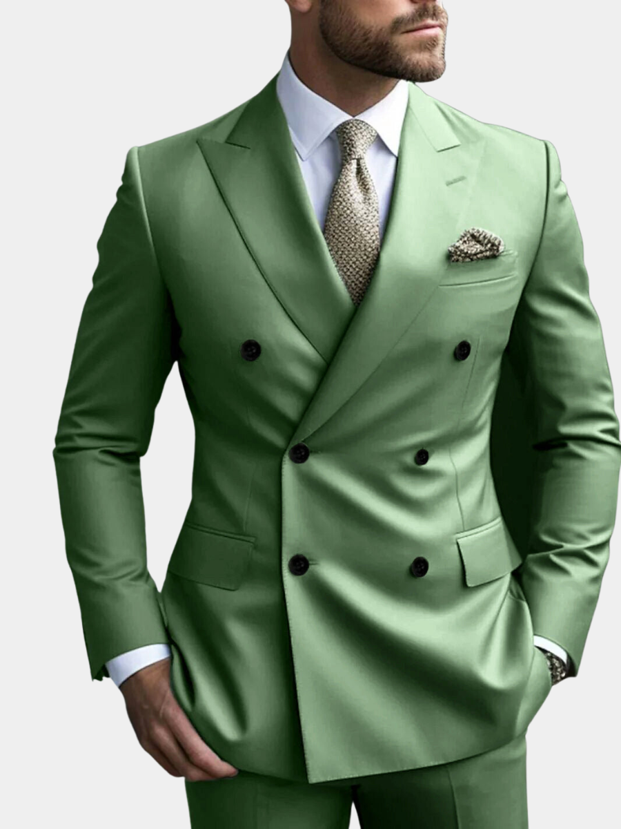 Men's Structured Green Double Breasted Suit – House of Velari