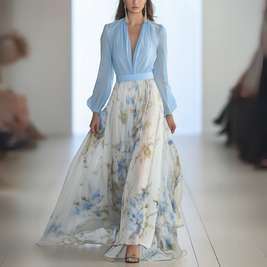 Women's Floral Maxi Dress Long Sleeve Chiffon Skirt – House of Velari