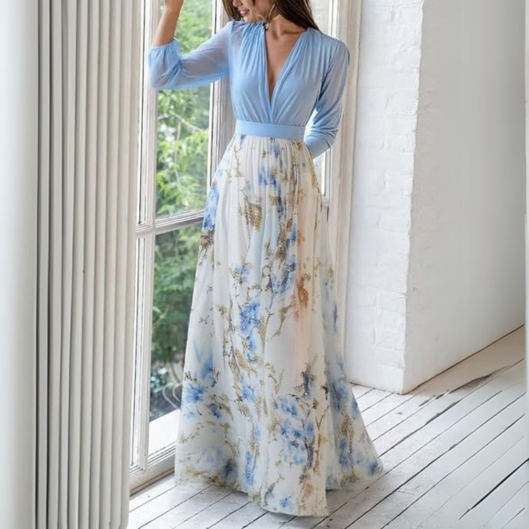 Women's Floral Maxi Dress Long Sleeve Chiffon Skirt – House of Velari