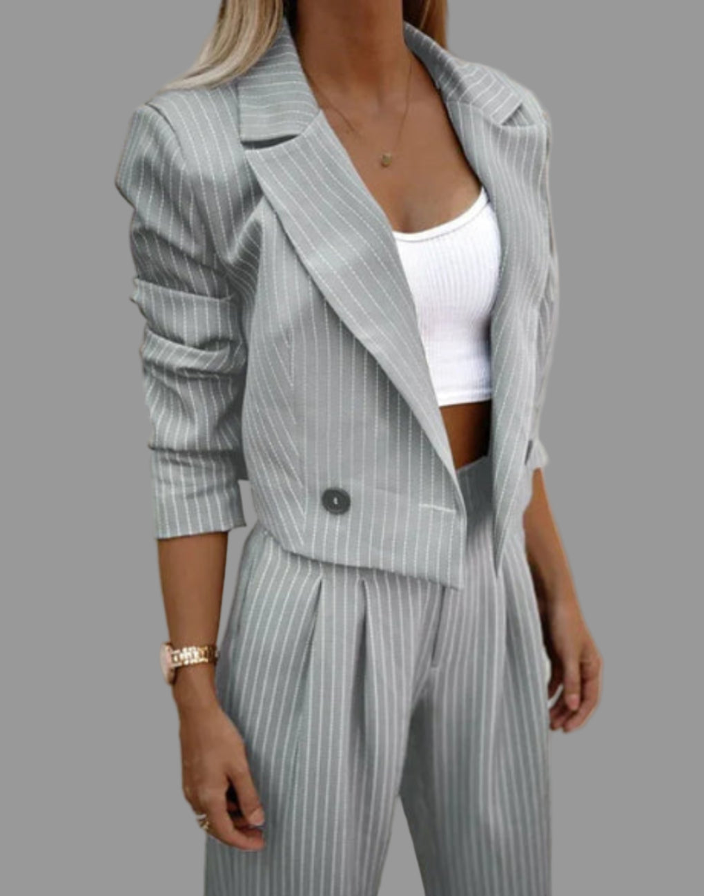 Women's Pinstripe Blazer & Wide Leg Trouser Suit Set – House of Velari