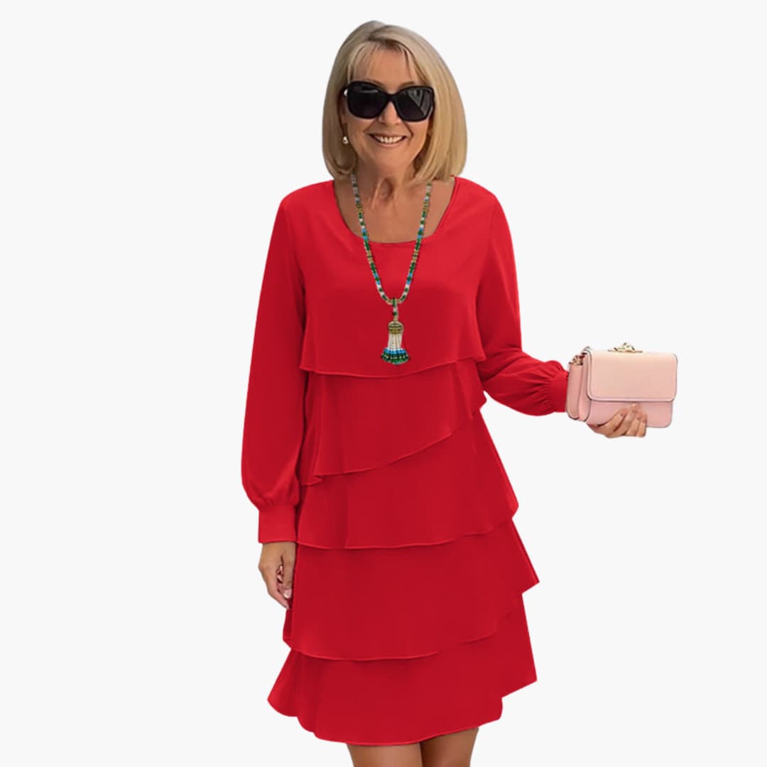Women's Tiered Ruffle Midi Dress with Long Sleeves – House of Velari