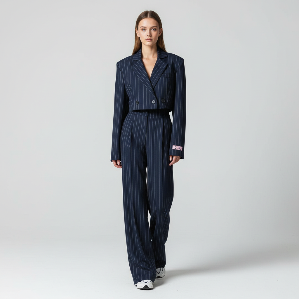 Women's Pinstripe Blazer Wide Leg Trouser Outfit – House of Velari