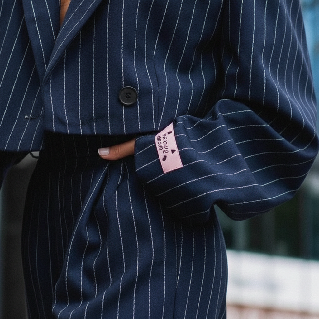Women's Pinstripe Blazer Wide Leg Trouser Outfit – House of Velari