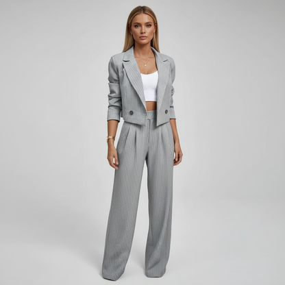 Women's Pinstripe Blazer Wide Leg Trouser Outfit – House of Velari