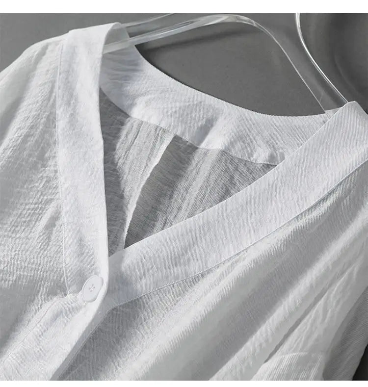 Women's Linen V-Neck Button Blouse Long Sleeve – House of Velari