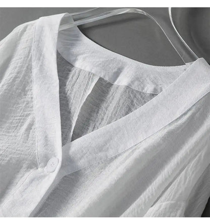 Women's Linen V-Neck Button Blouse Long Sleeve – House of Velari
