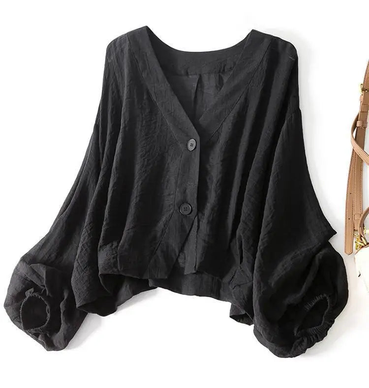 Women's Linen V-Neck Button Blouse Long Sleeve – House of Velari