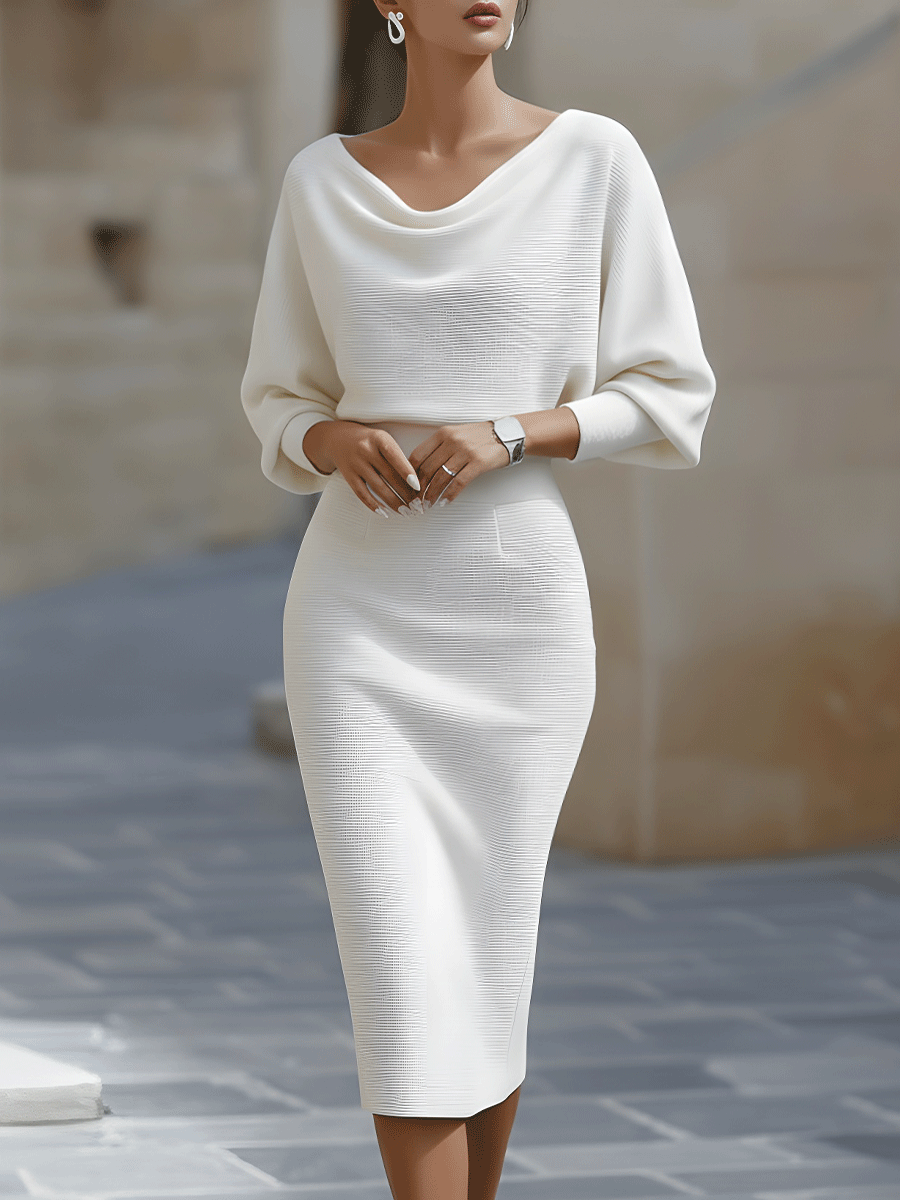 Women's Draped Cowl Neck Batwing Sleeve Midi Dress – House of Velari