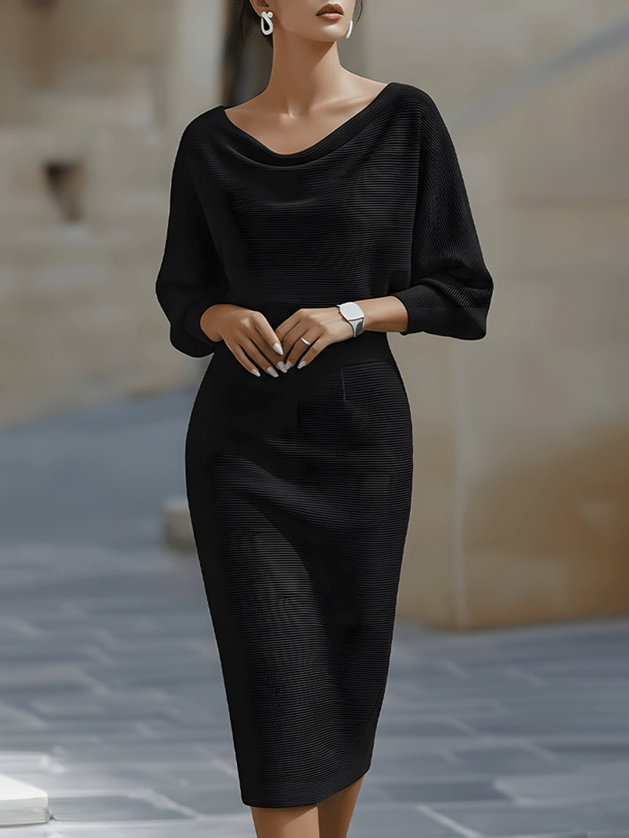 Women's Draped Cowl Neck Batwing Sleeve Midi Dress – House of Velari