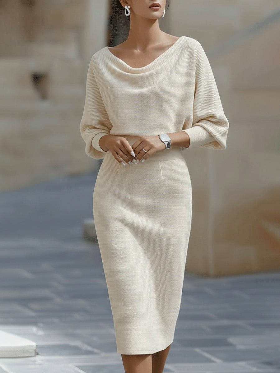 Women's Draped Cowl Neck Batwing Sleeve Midi Dress – House of Velari