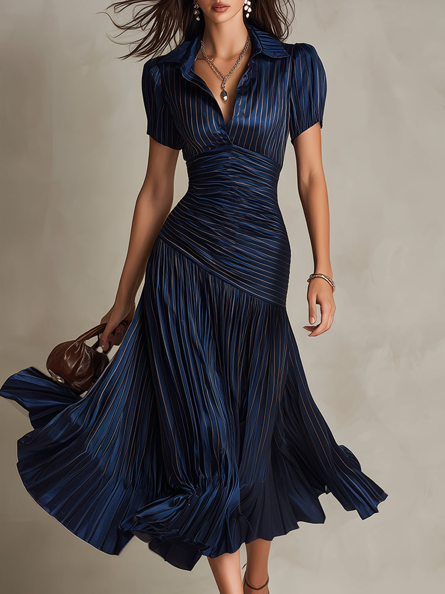 Women's Retro Satin Wrap V-Neck Midi Dress – House of Velari