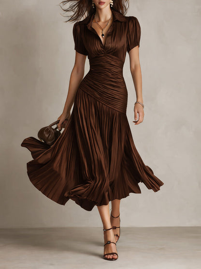 Women's Retro Satin Wrap V-Neck Midi Dress – House of Velari