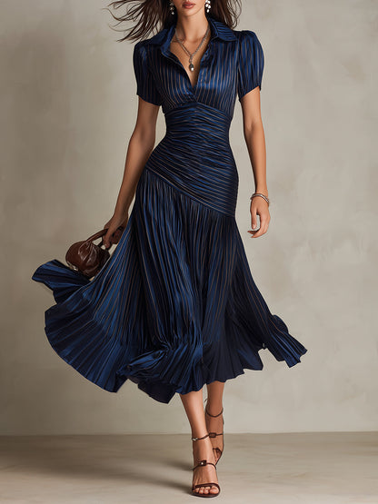 Women's Retro Satin Wrap V-Neck Midi Dress – House of Velari