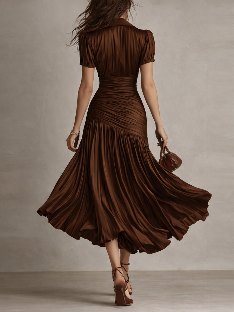 Women's Retro Satin Wrap V-Neck Midi Dress – House of Velari