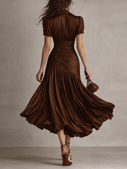 Women's Retro Satin Wrap V-Neck Midi Dress – House of Velari