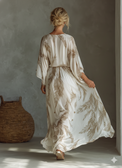 Women's Ivory Chiffon Print Maxi Dress – House of Velari