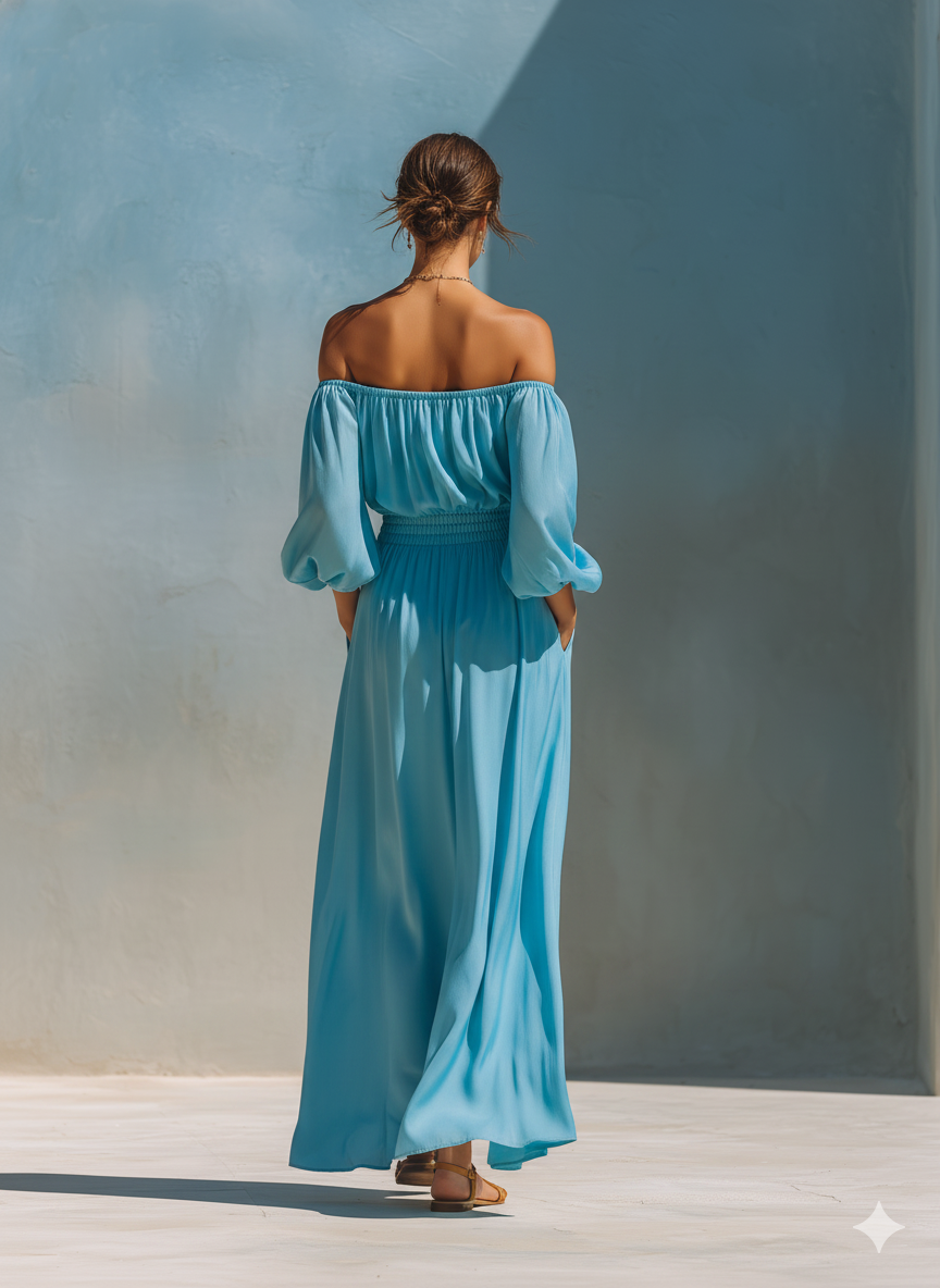 Women's Blue Puff Sleeve Slit Maxi Dress – House of Velari