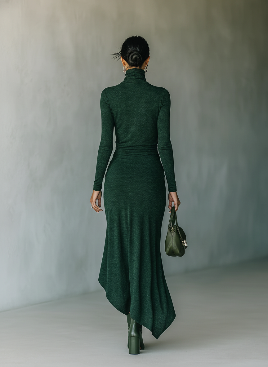 Women's Green Knit High Neck Wrap Midi Dress – House of Velari