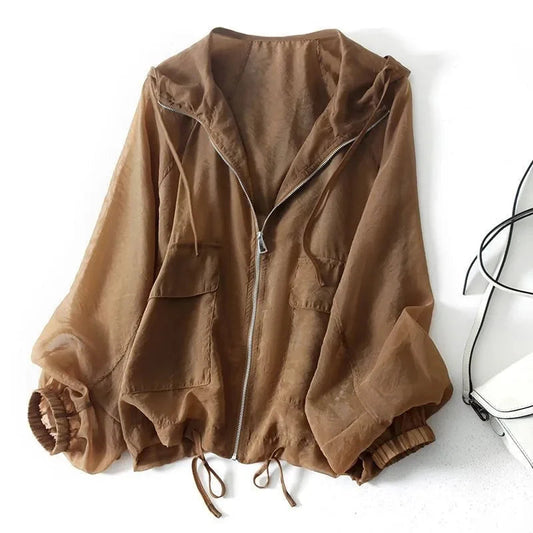 Women's Lightweight Sheer Zip-Up Hooded Jacket – House of Velari