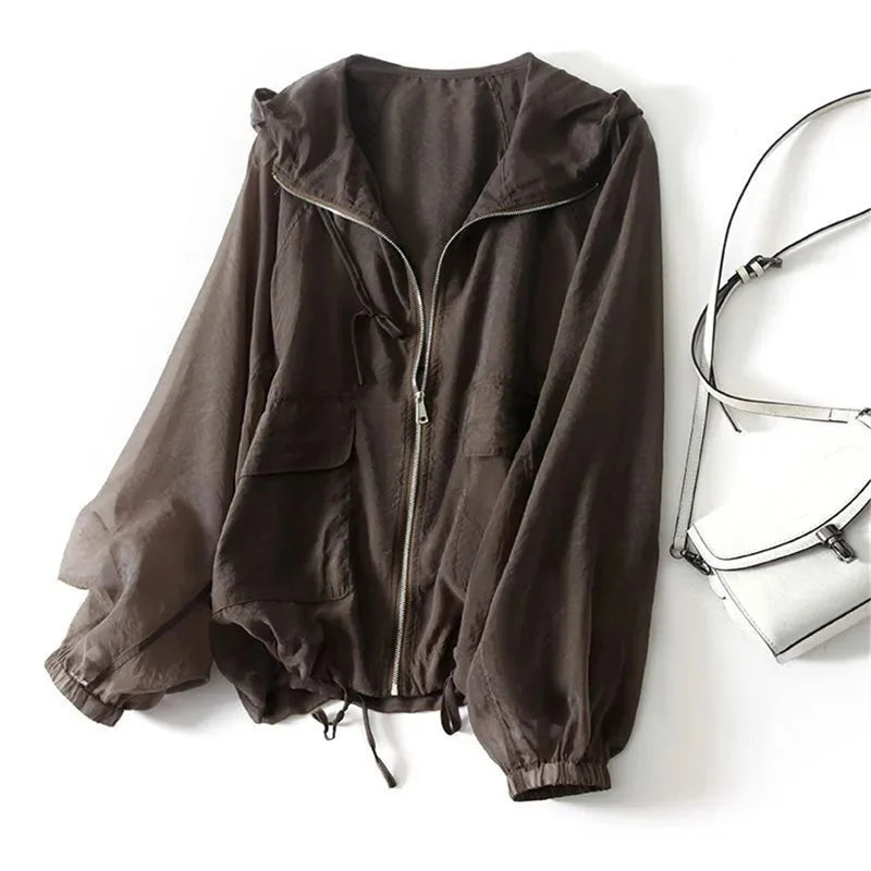 Women's Lightweight Sheer Zip-Up Hooded Jacket – House of Velari