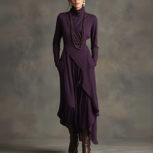 Women's Pleated Maxi Dress with High Neckline, Plus Size Available – House of Velari