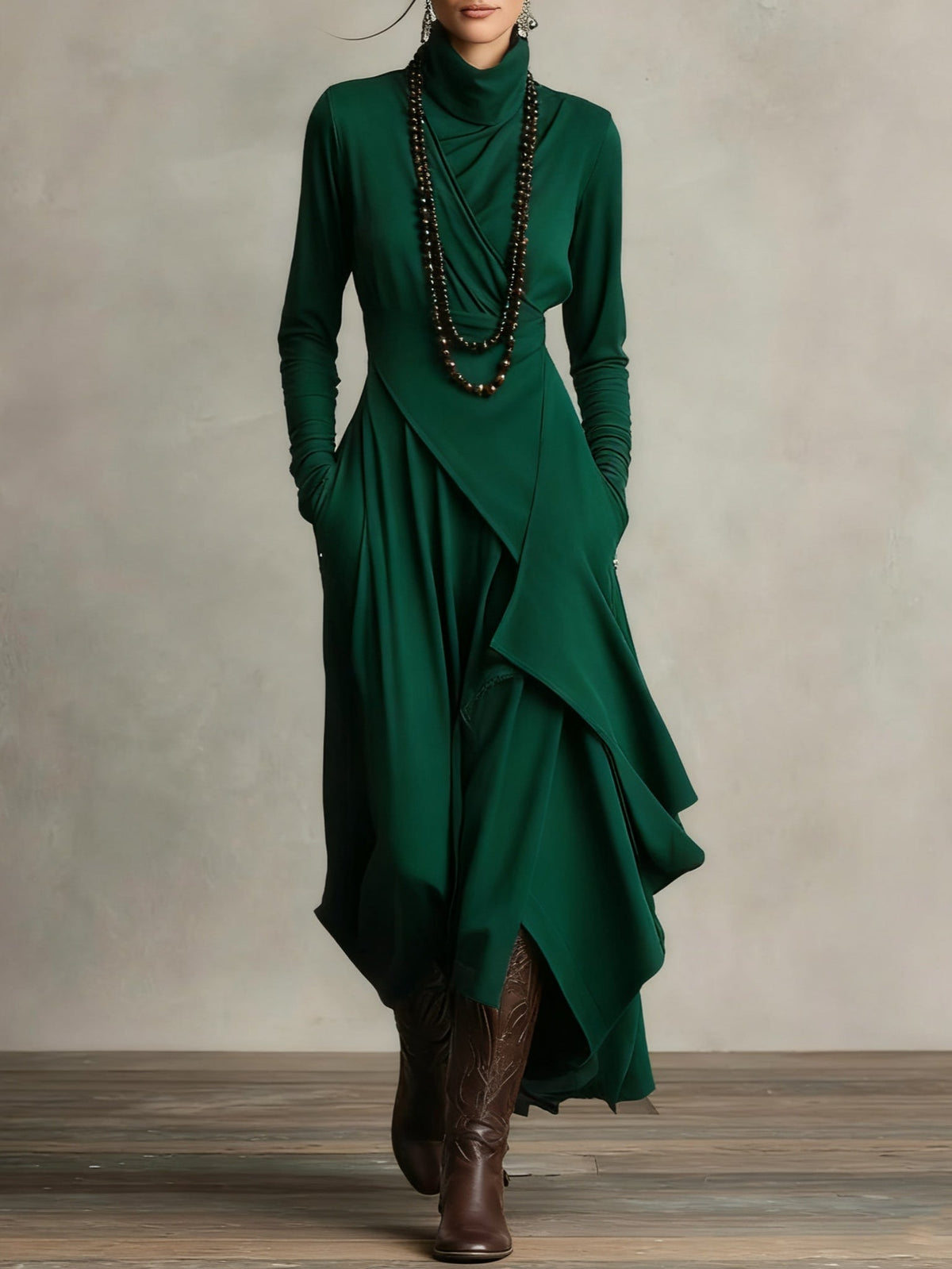 Women's Pleated Maxi Dress with High Neckline, Plus Size Available – House of Velari