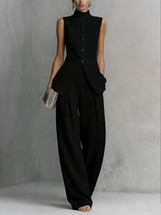 Women's Sleeveless Turtleneck Top – Wide Leg Pants Set – House of Velari