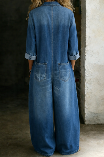 Women's Denim Button-Front Wide Leg Jumpsuit – House of Velari