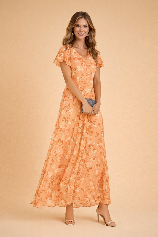 Women's Tiered Floral Chiffon Sleeve Maxi Dress – House of Velari