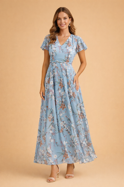 Women's Tiered Floral Chiffon Sleeve Maxi Dress – House of Velari