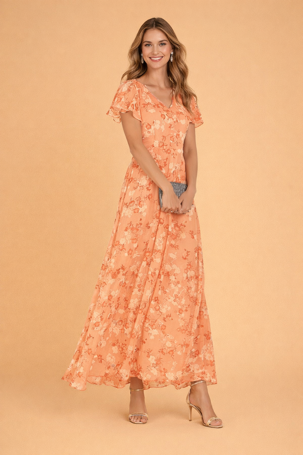Women's Floral Chiffon Wrap V-Neck Maxi Dress Flutter – House of Velari