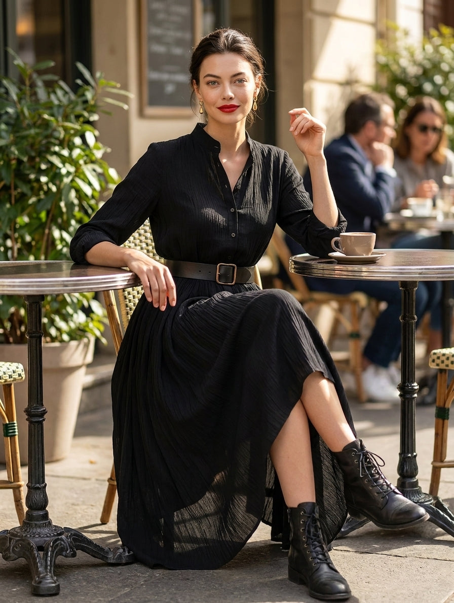 Women's Black Pleated Vintage Maxi Dress – House of Velari
